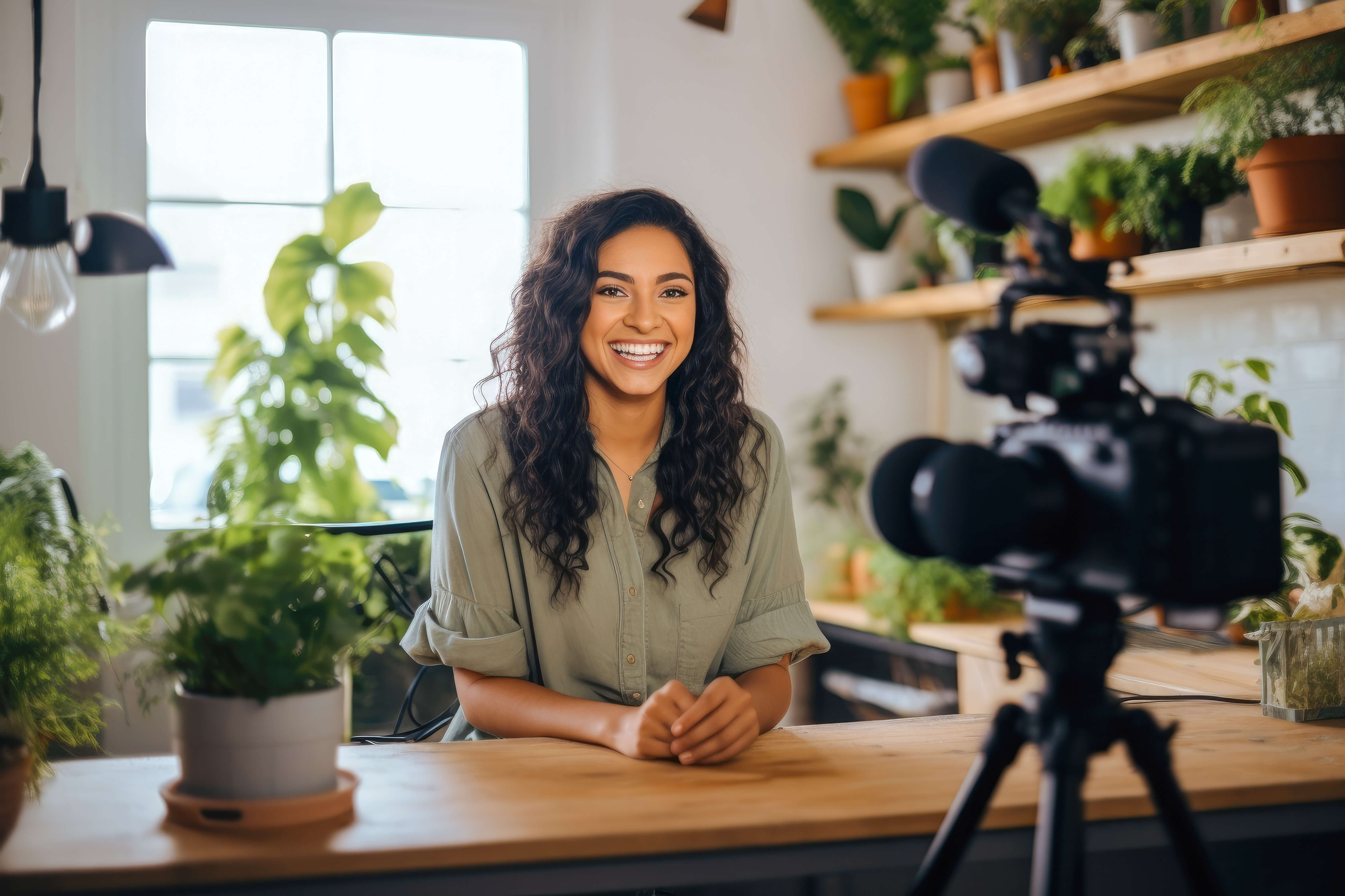 Content creator recording video content for brand partnership